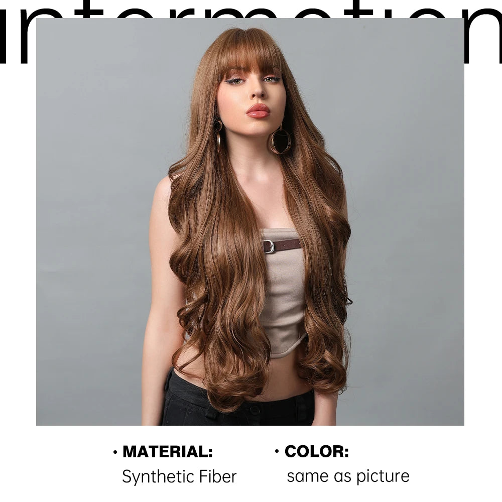 Long Wavy Synthetic Hair Wigs with Bangs - Various Colors Available