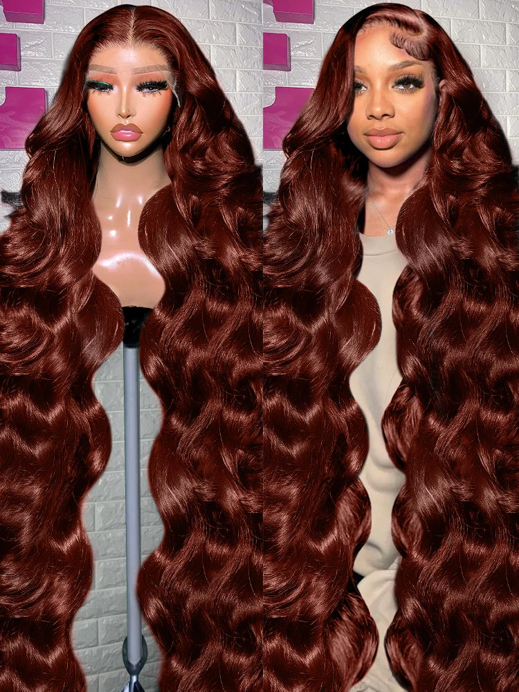 Reddish Brown Body Wave - Pre Plucked HD Frontal Lace Human Hair Wig