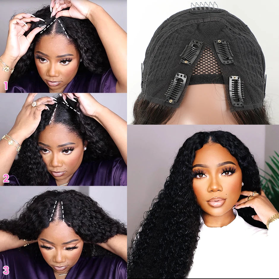 Curly Bob V Part Human Hair Wig
