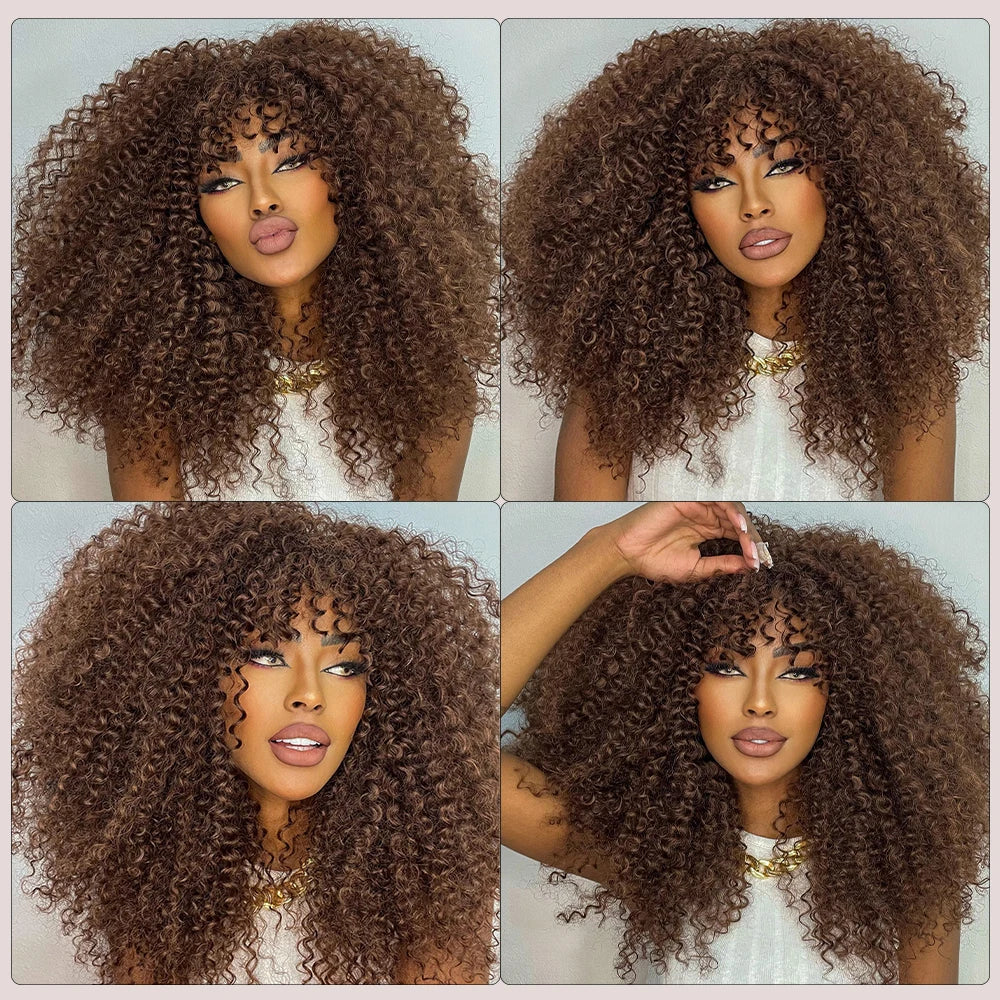 Synthetic Kinky Curly Wigs With Bangs - Various Colors Available
