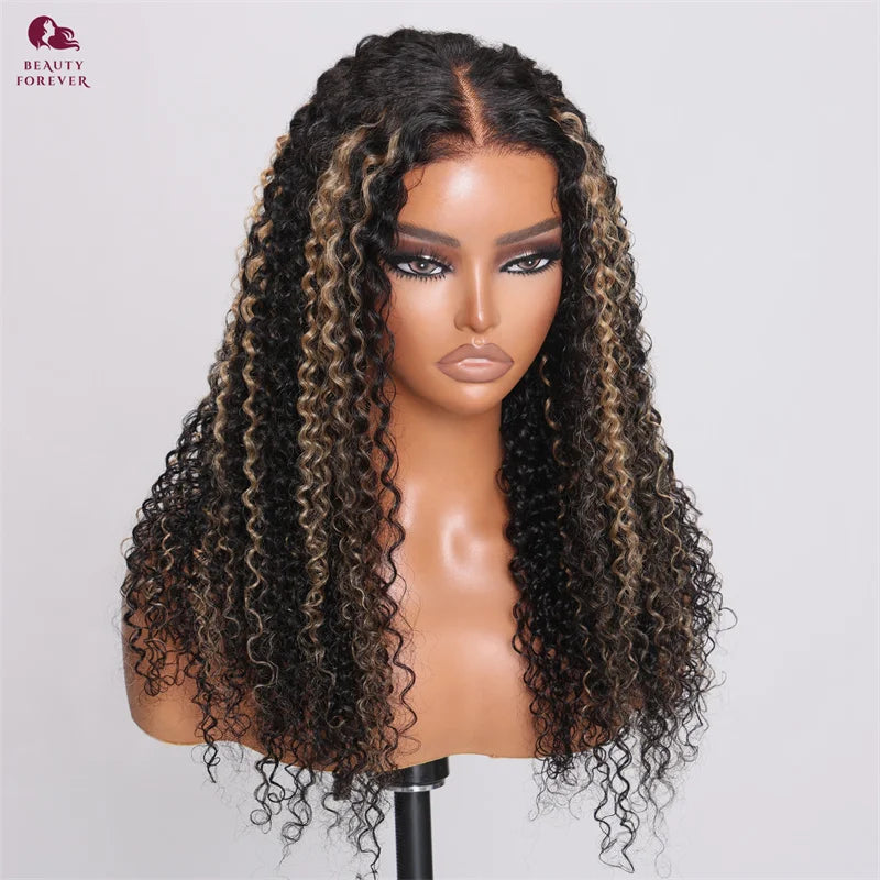 Bye Bye Knots Curly Lace Front Glueless Ready to Wear - Highlights Color Human Hair Wig