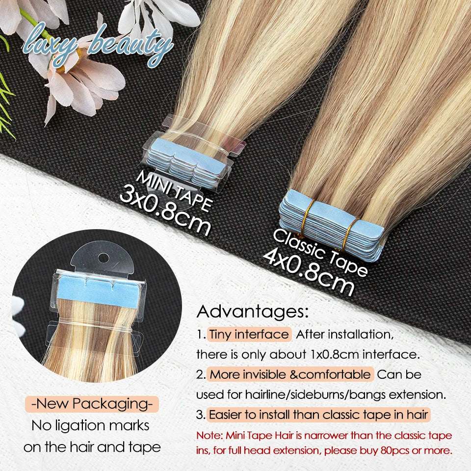 Mini Straight Invisible Seamless Double Sided Human Hair Tape Ins