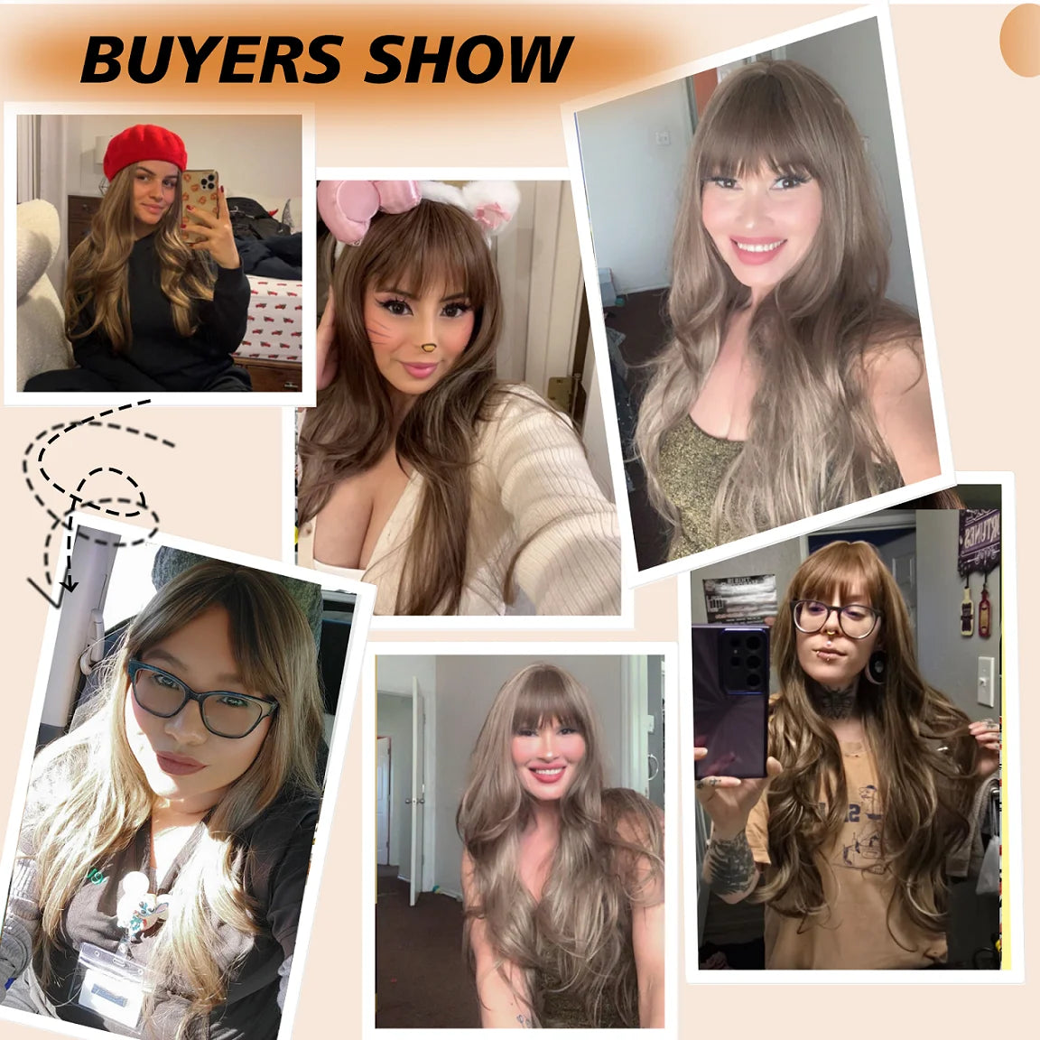 Long Curly Wavy Heat Resistant Synthetic Wigs With Bangs - Various Colors Available