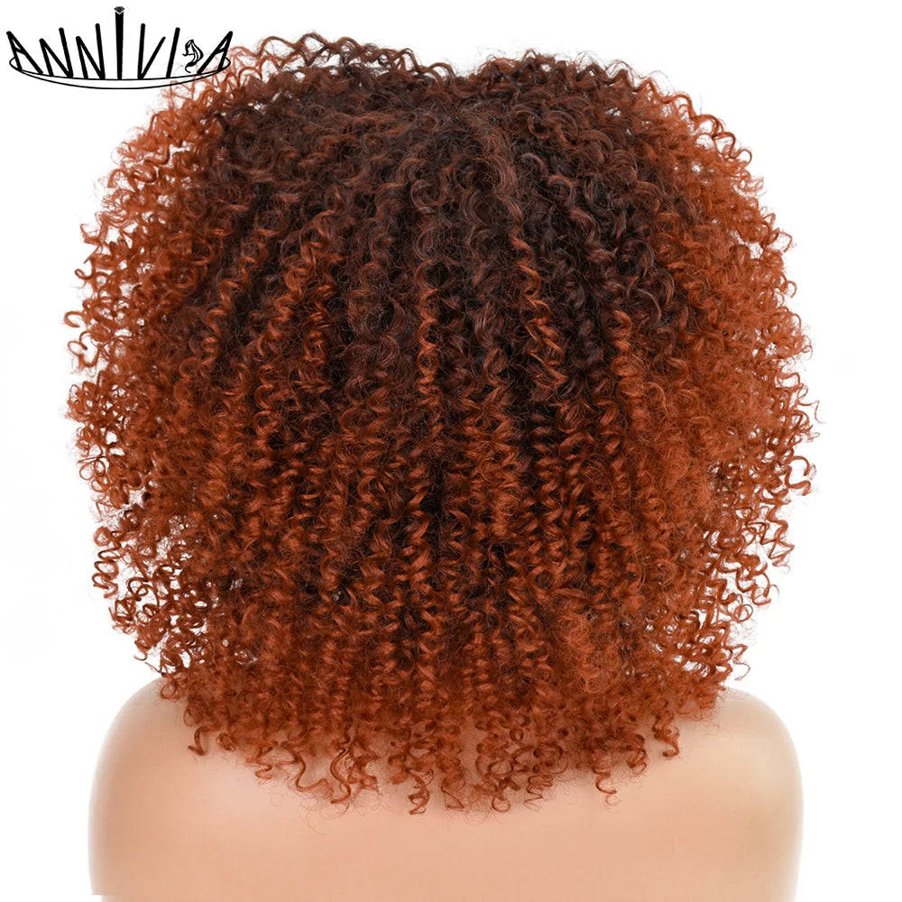 Short Kinky Curly With Bangs Synthetic Wigs - Various Colors Available