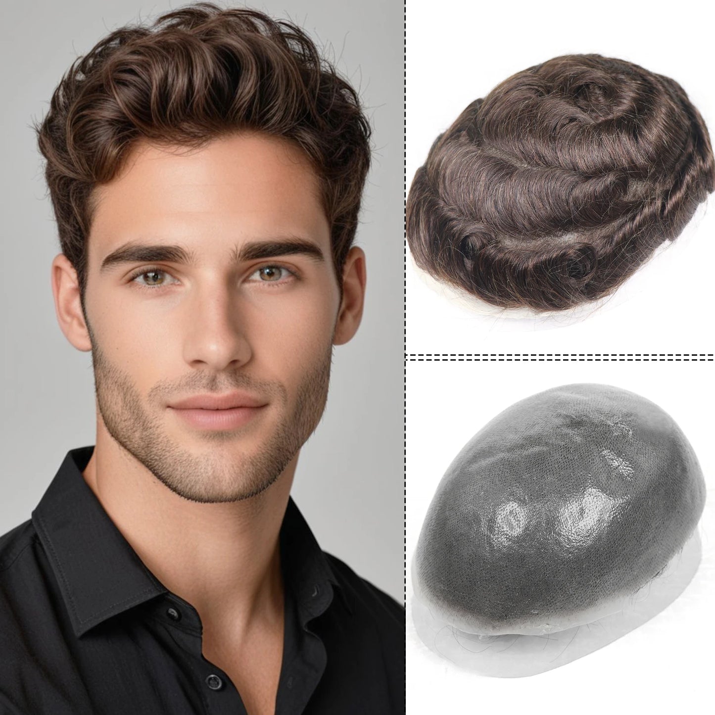Human Hair 0.06-0.08mm Full PU Skin Base Toupee/Replacement Units - Various Options Available