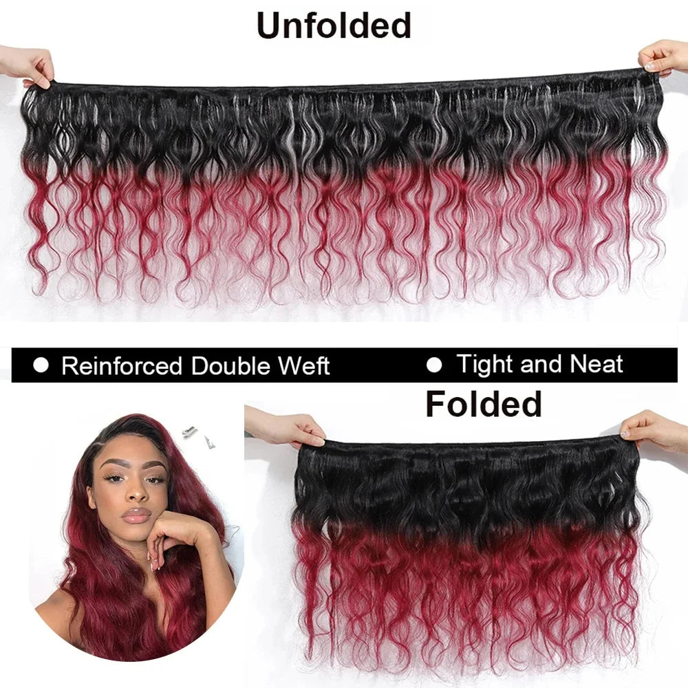 1B99J Body Wave Bundles With Closure Brazilian Human Hair