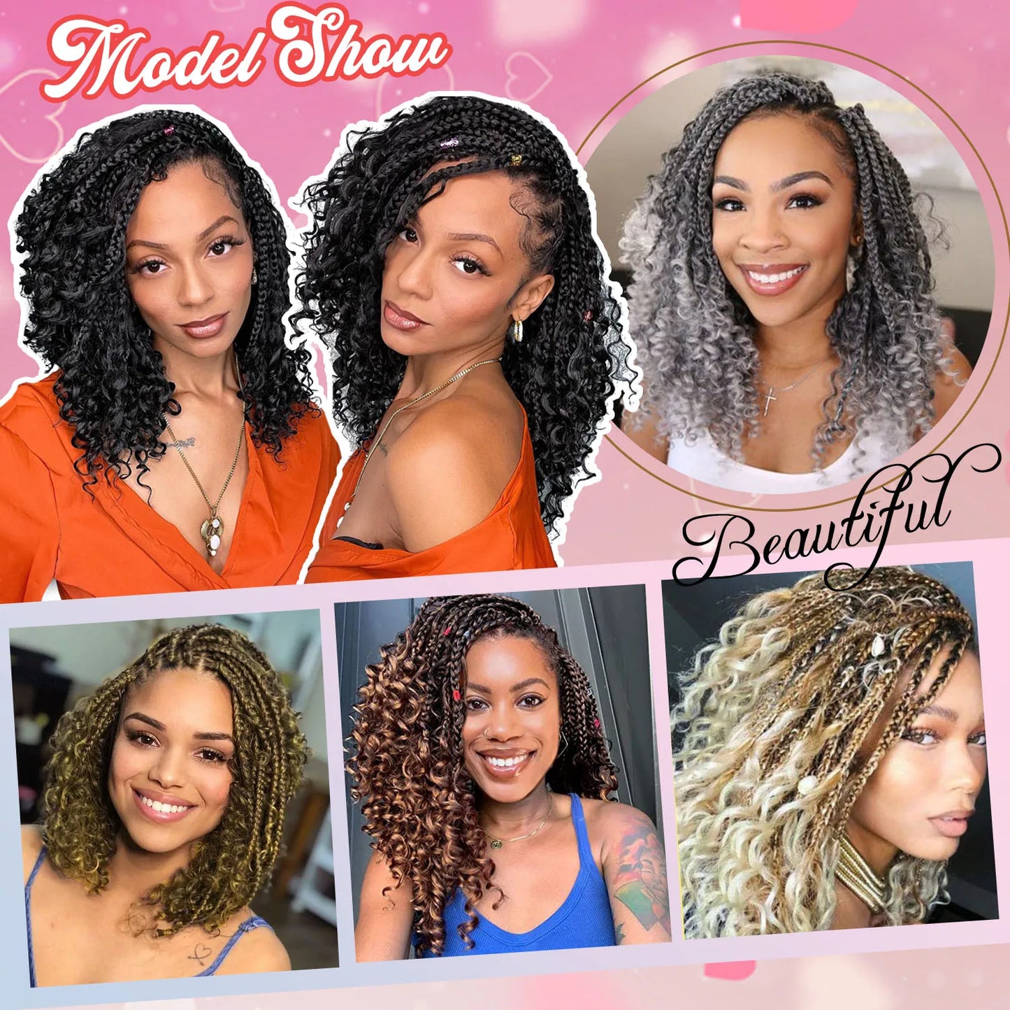 Curly Goddess Box Braids - Crochet Synthetic Hair, 1pc & 8pcs/ Various Colors Available