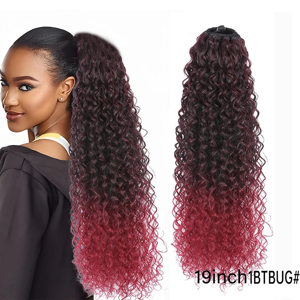 Long Synthetic Deep Wave Wrap Drawstring Ponytails - Various Options Available