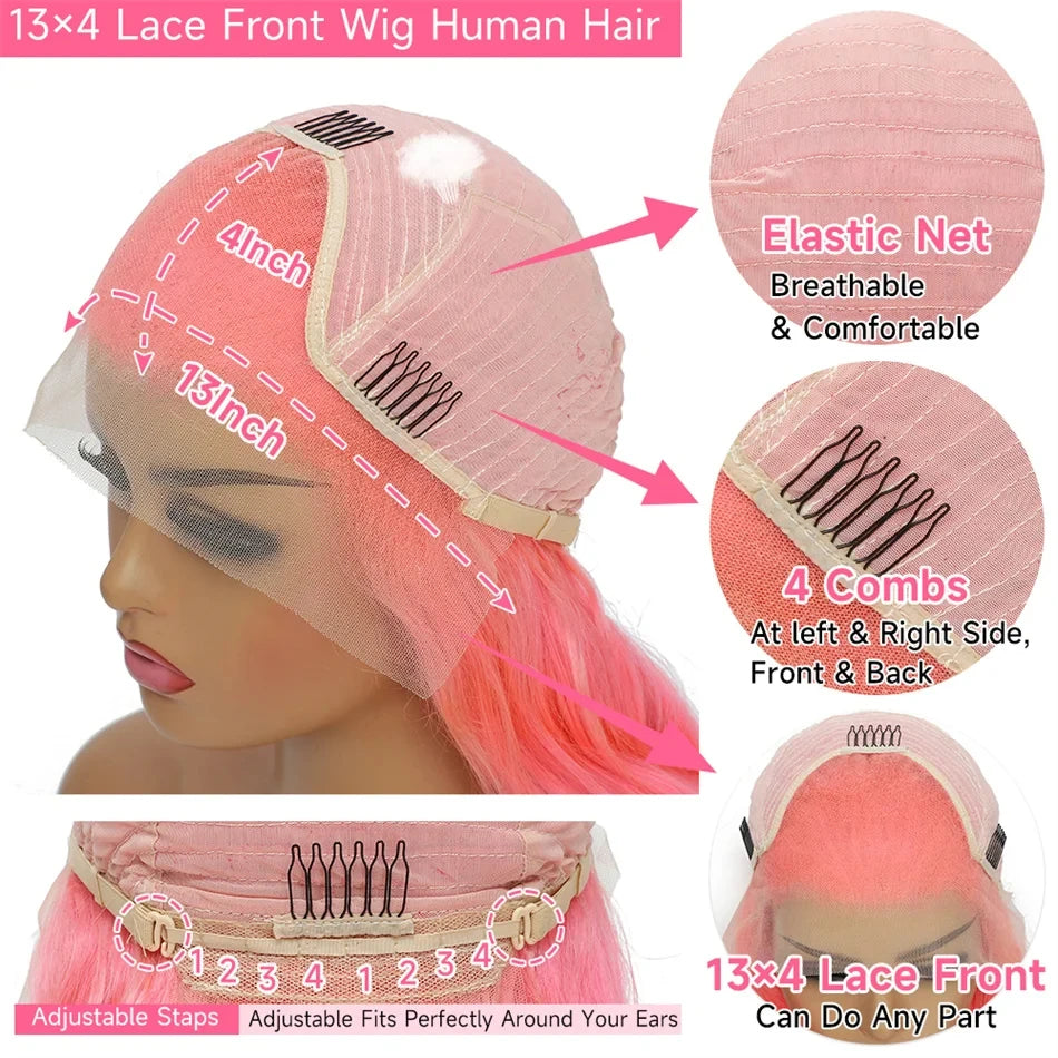 Pink Body Wave - Transparent Pre Plucked HD Lace Frontal Human Hair Wig