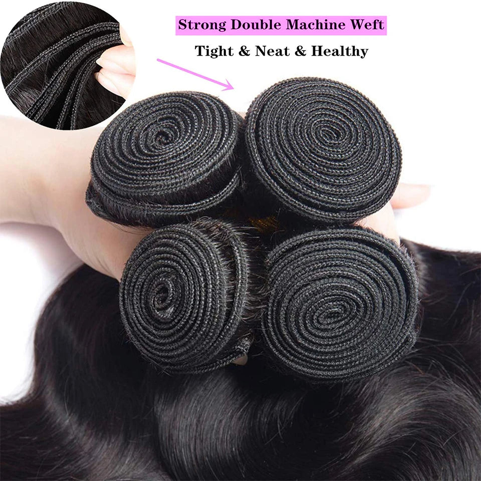 Loose Wave Human Hair Bundles With Lace Closure - Various Lengths