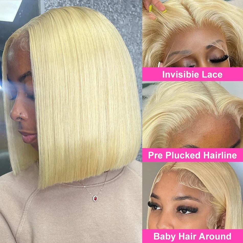 Blonde 613 Short Straight Bob Lace Front Human Hair Wig