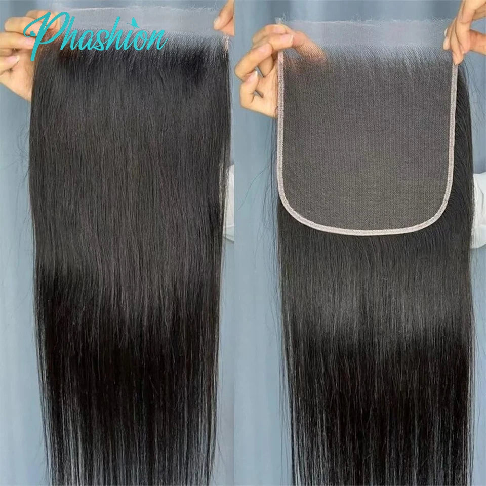 Natural Black 100% Human Hair Straight HD Lace Closure or Pre Plucked Swiss Lace Full Frontal