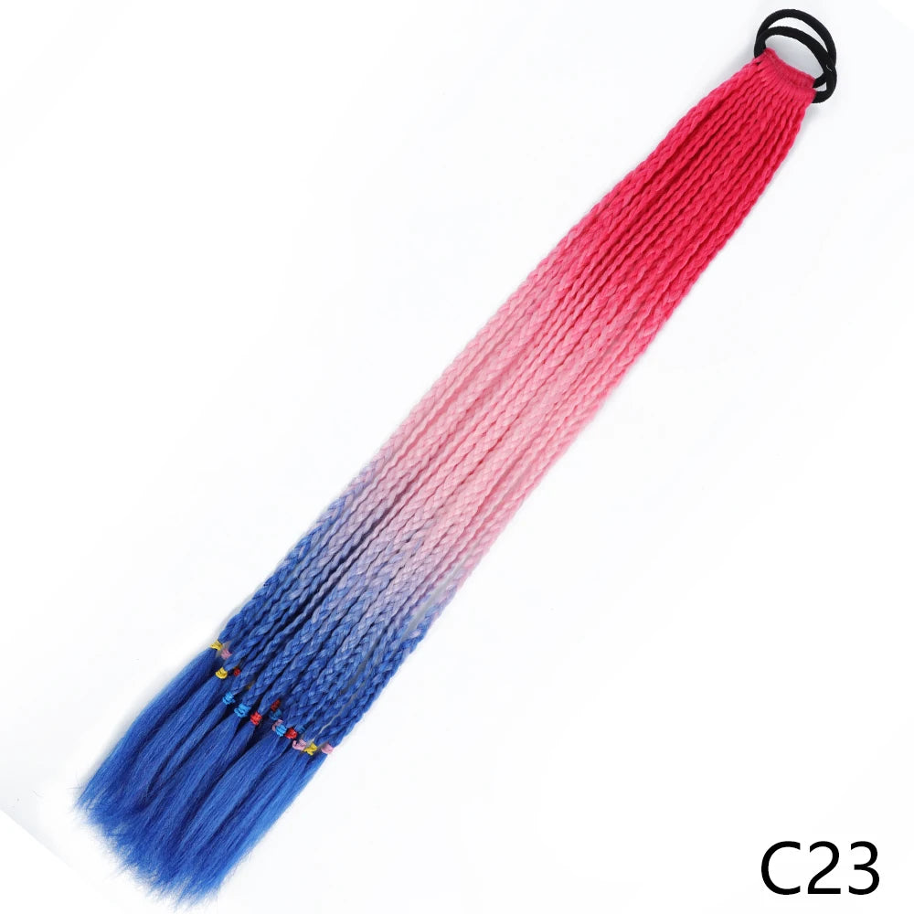 Synthetic Gradient Color Braided Ponytails With Elastic Band