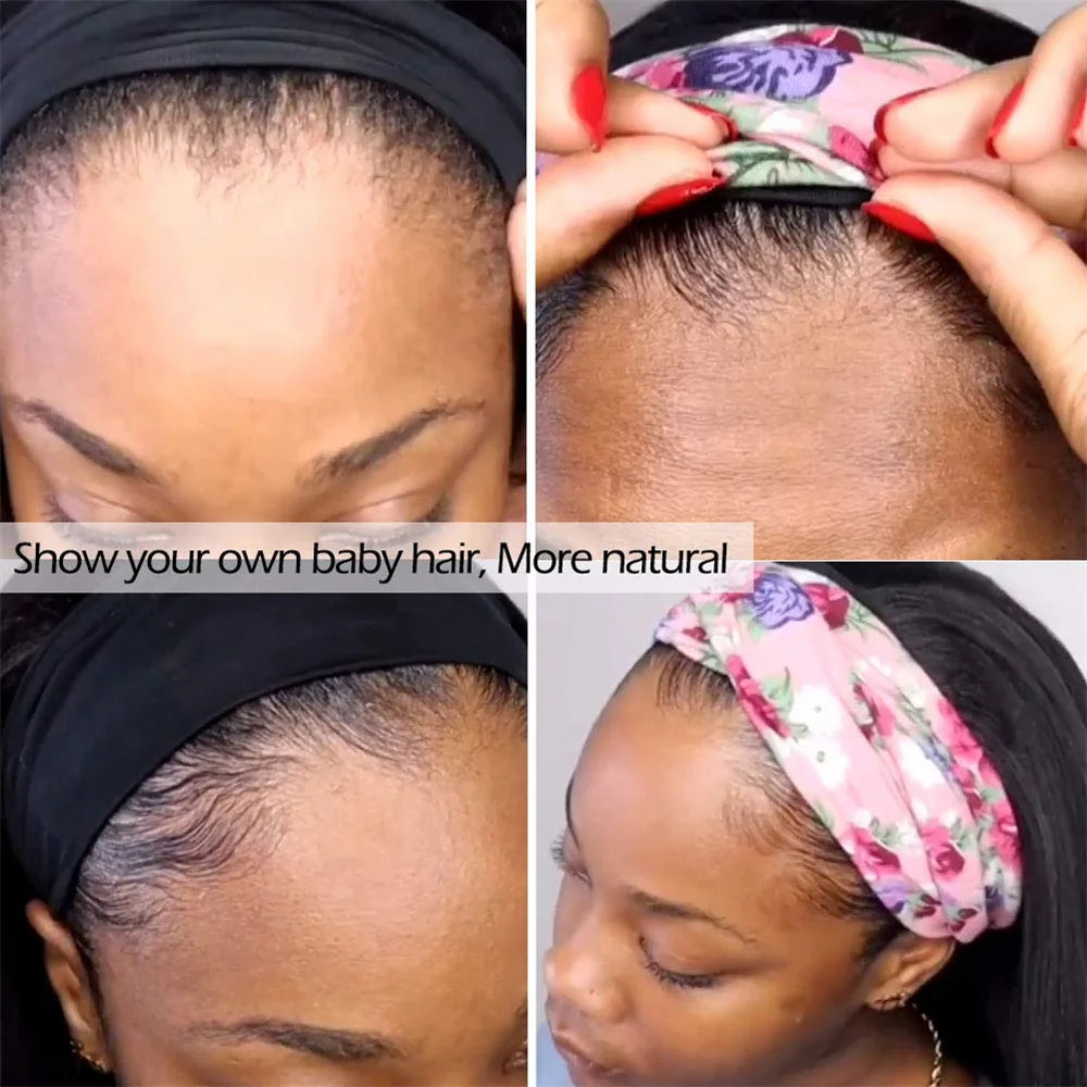 Kinky Straight Human Hair Headband Wig