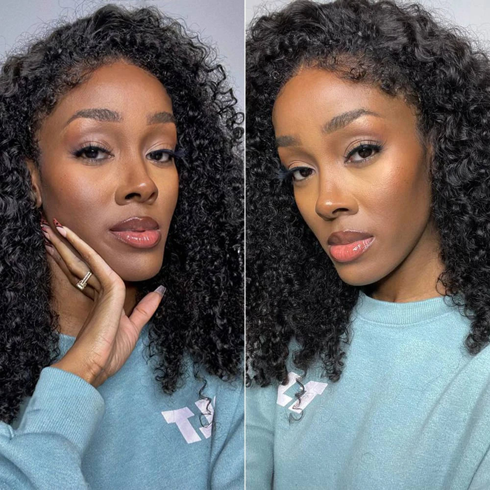 Short Bob Kinky Curly Transparent Frontal Wig With 4C Edges Lace