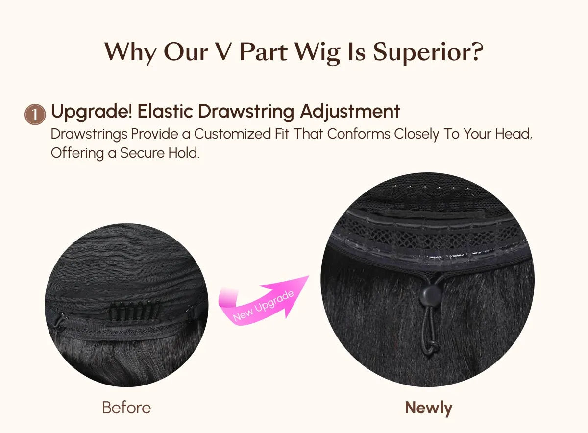 Kinky Straight V & U Part Human Hair Wigs With Drawstring and Minimal Leave Out