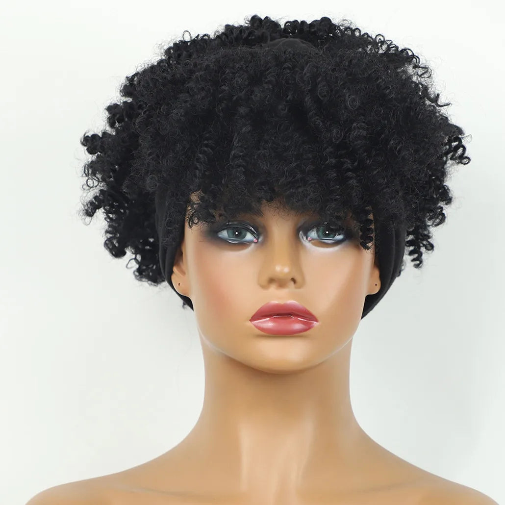 Headband Kinky Curly Synthetic Wigs with Bangs - Various Headband and Hair Colors Available