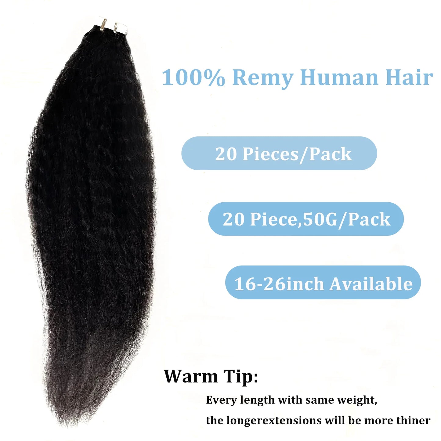 Yaki Straight Brazilian 100% Human Hair Adhesive Skin Weft Tape Ins
