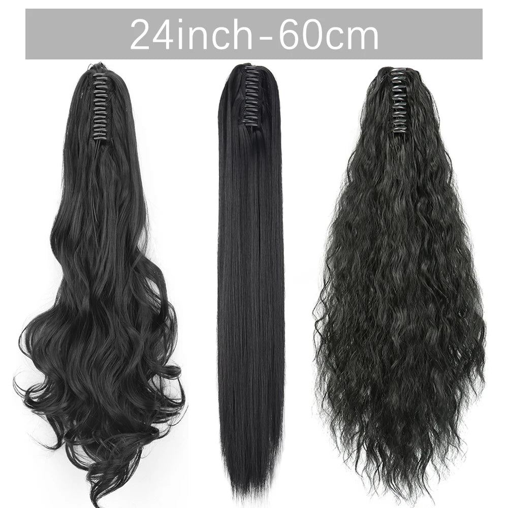 Synthetic Long Straight Claw Clip On 24Inch Ponytail
