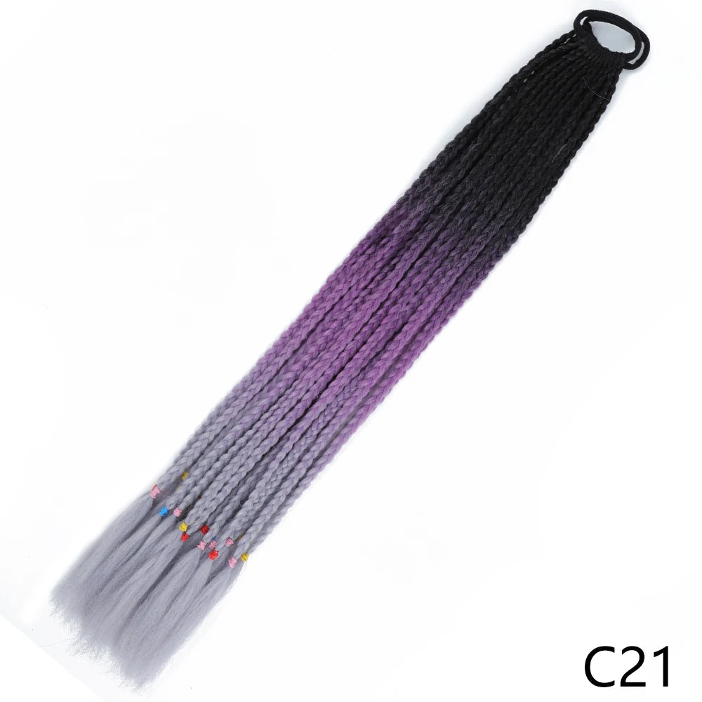 Synthetic Gradient Color Braided Ponytails With Elastic Band