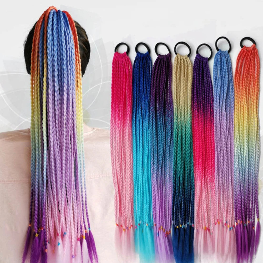 Synthetic Gradient Color Braided Ponytails With Elastic Band