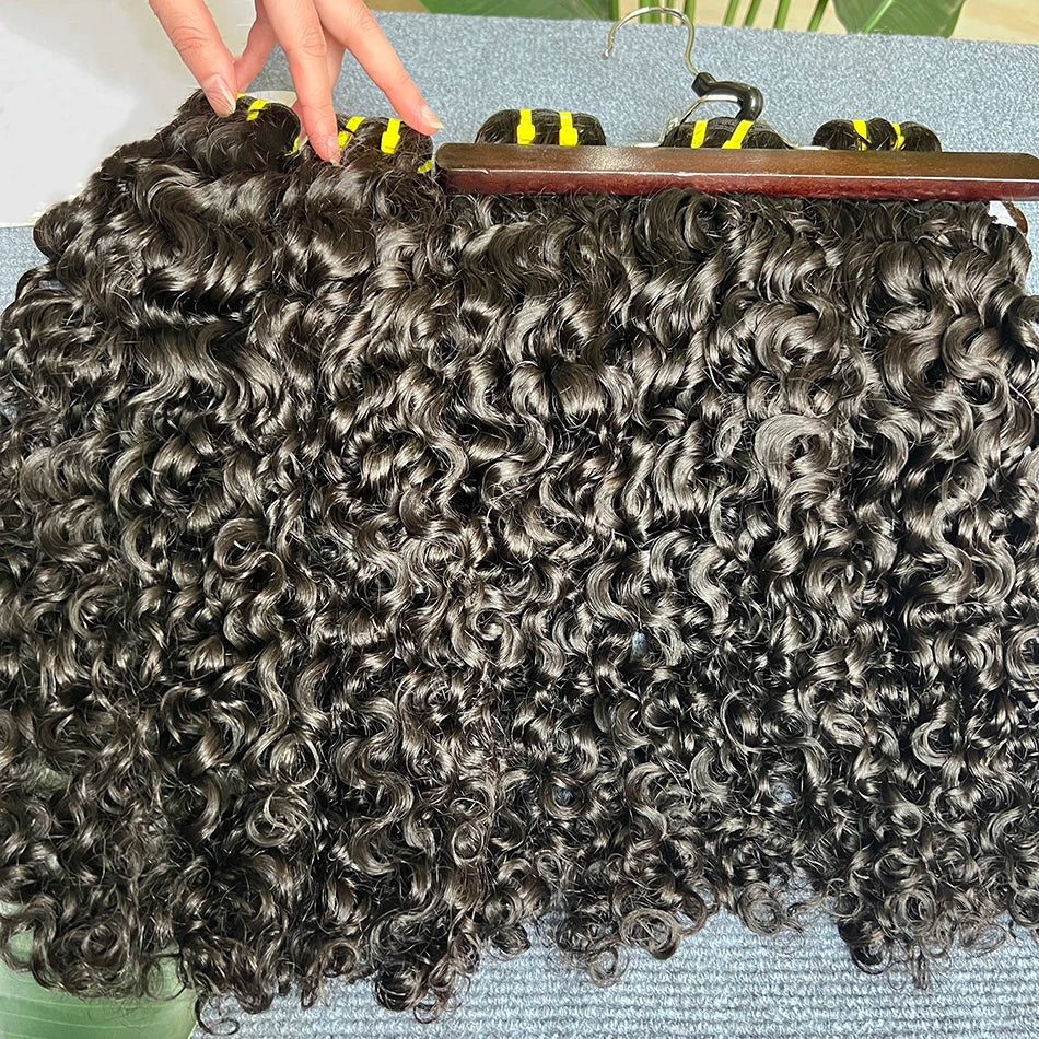 Burmese Curly Human Hair Bundles #1B Natural Raw Virgin Hair Weave