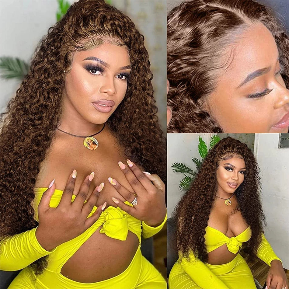 Deep Wave  Chocolate Brown - HD Lace Front Human Hair Glueless Wig