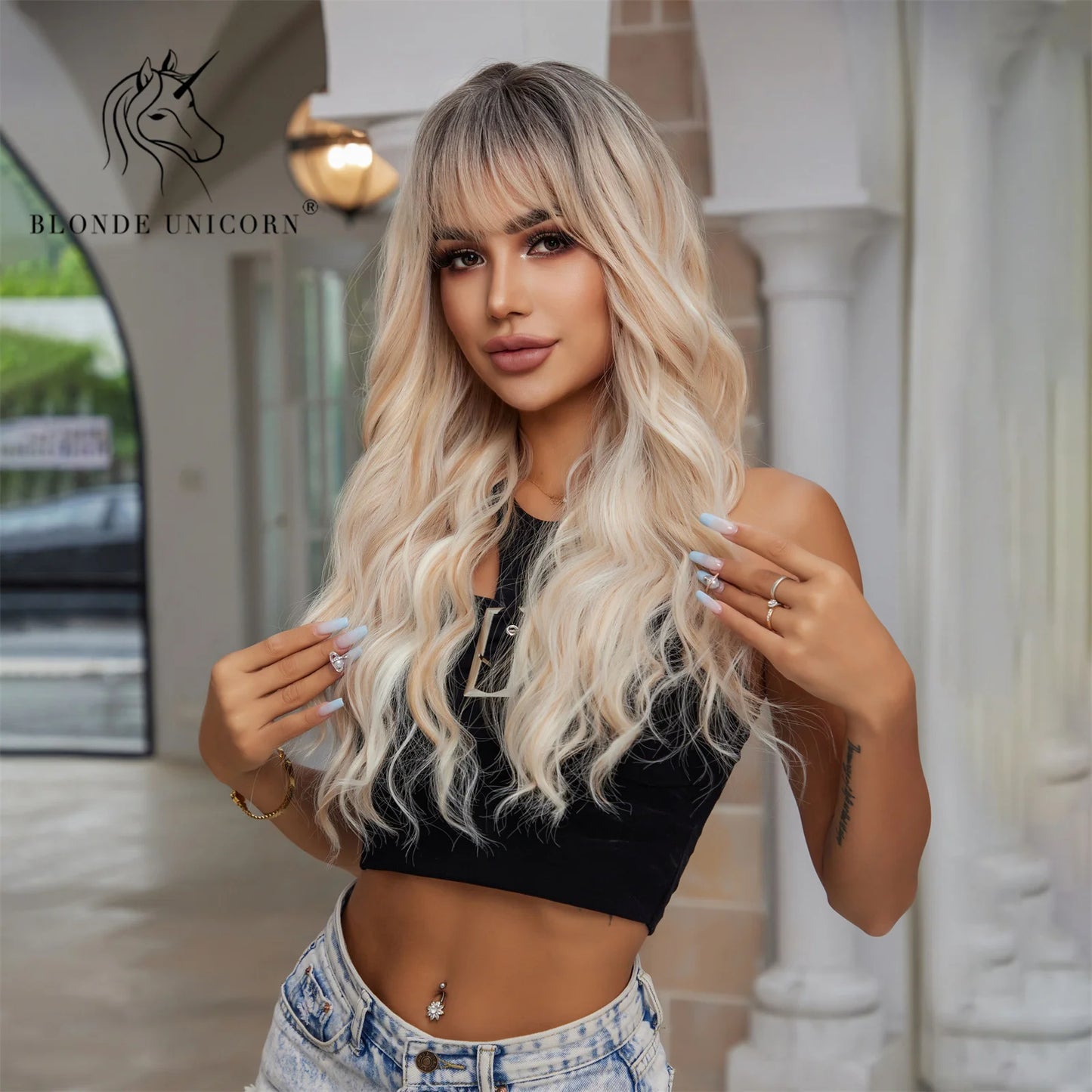 Wavy Synthetic Wig with Bangs - Various Colors Available