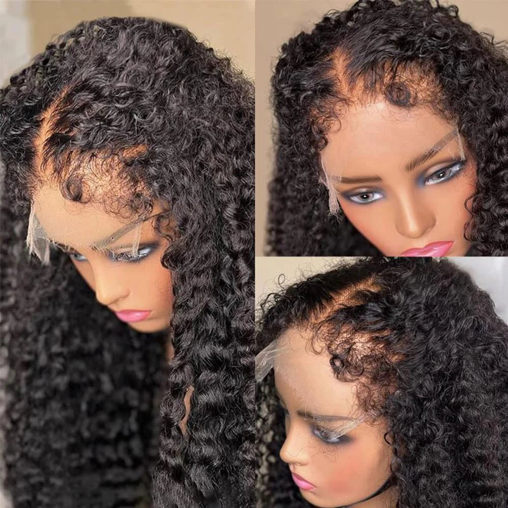 Short Bob Kinky Curly Transparent Frontal Wig With 4C Edges Lace