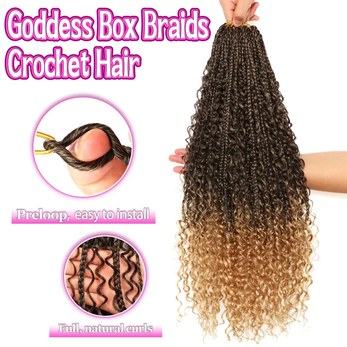 Synthetic Goddess Box Braided Crochet Hair Pre-looped - Various Colors Available