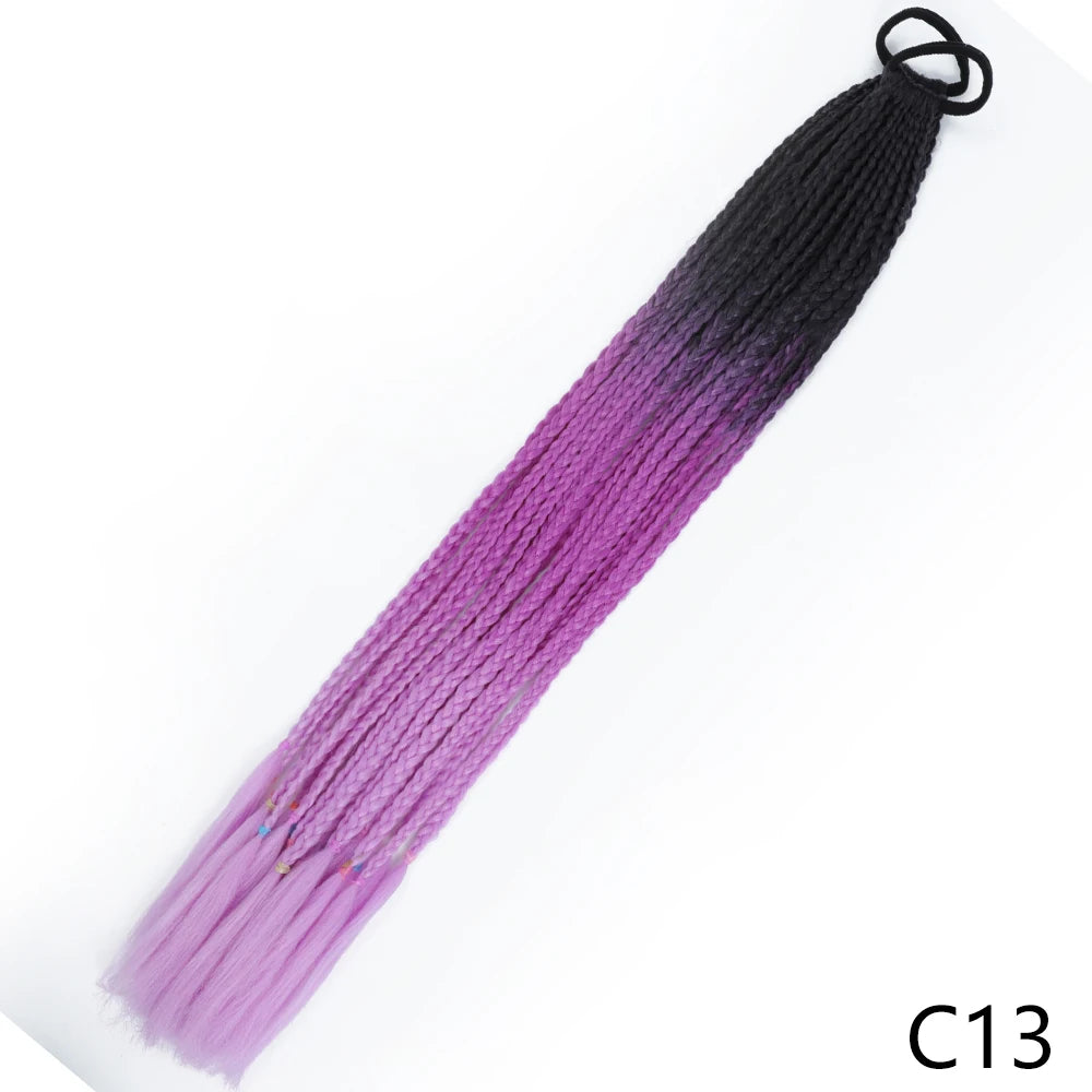 Synthetic Gradient Color Braided Ponytails With Elastic Band