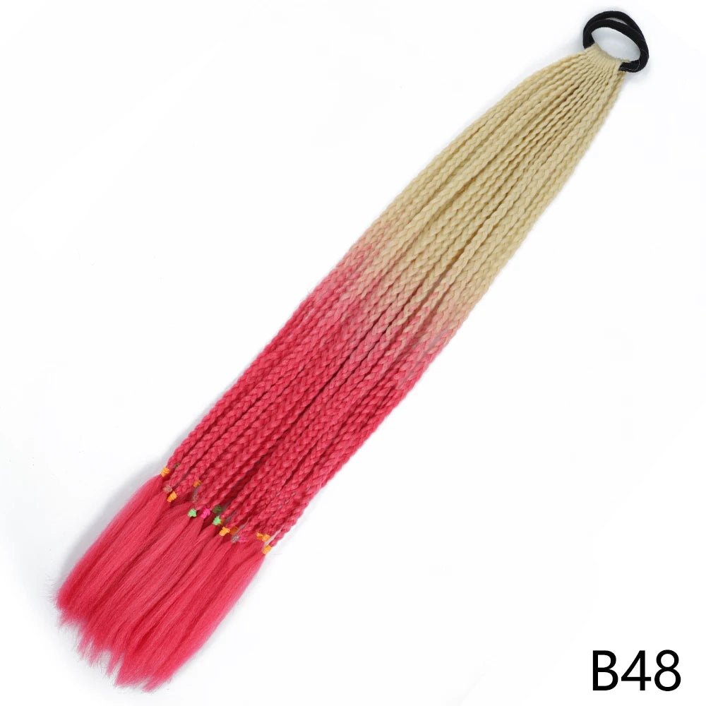 Synthetic Gradient Color Braided Ponytails With Elastic Band
