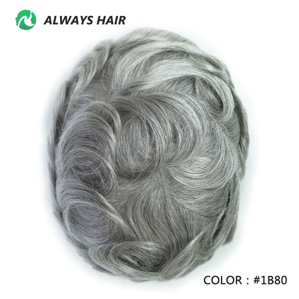0.12-0.14mm PU Toupee Human Hair Men's Capillary Prothesis 130% Density - Various Colors Available