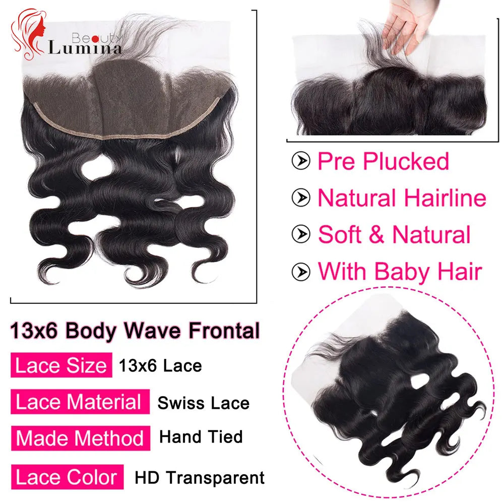 Body Wave Brazilian Remy Pre Plucked 100% Human Hair Lace Frontal or Closures