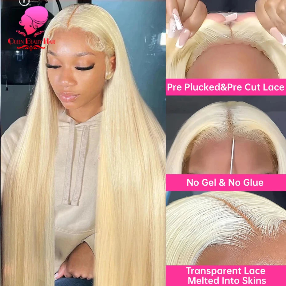 Remy Straight Blonde - Glueless Pre Plucked Lace Human Hair Ready to Go Wig