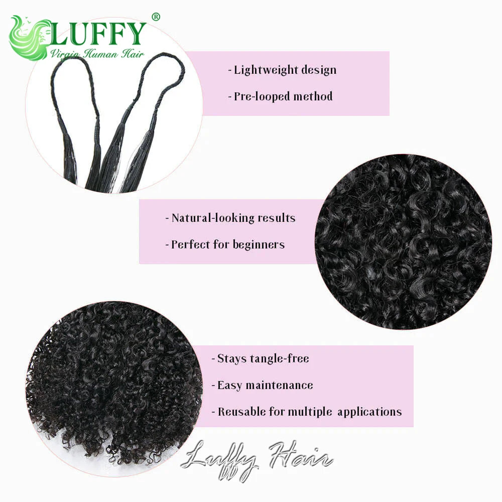 Kinky Curly Crochet Human Hair, Pre-Separated With Invisible Micro Loop