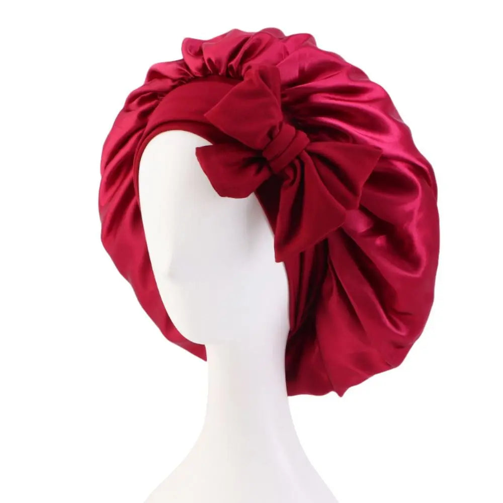Silk Bonnet Sleeping Caps With Bow Headband