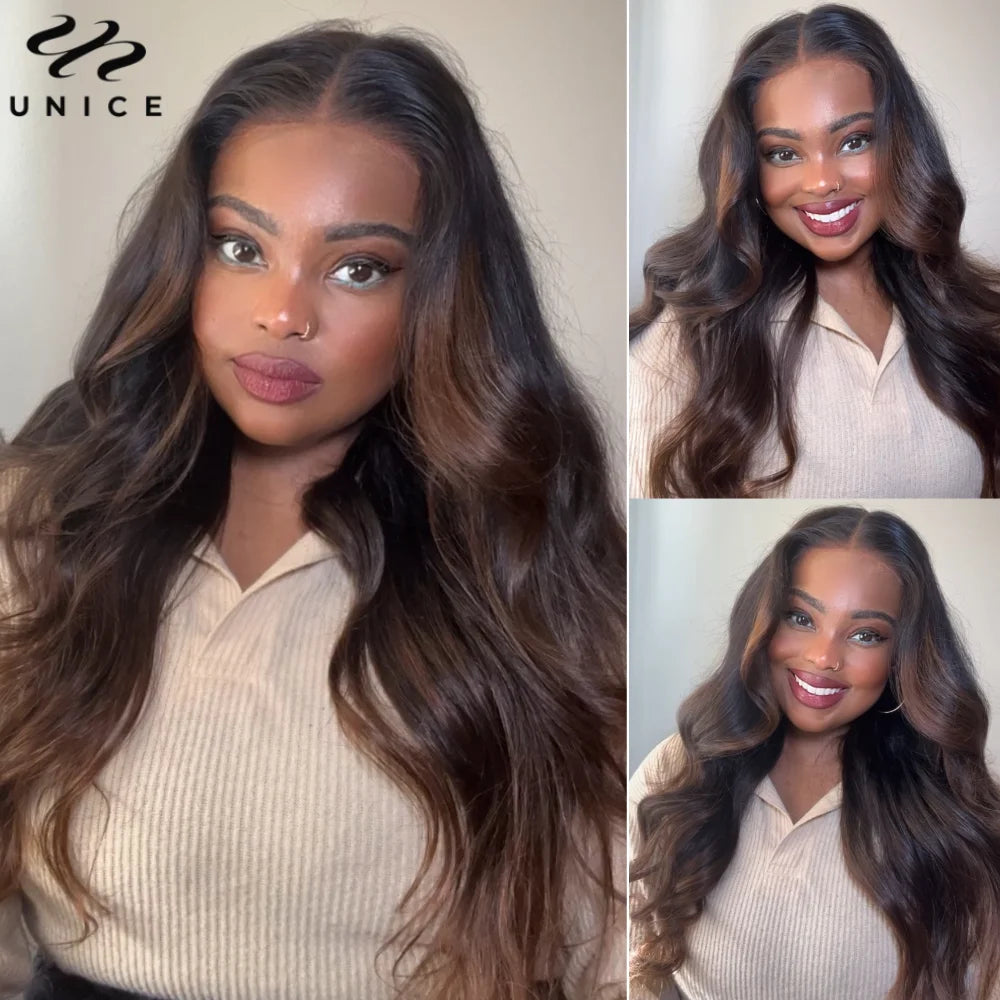 Ombre Body Wave - Human Hair V Shape & U Part Wig No Sew In Clip In Half Wig
