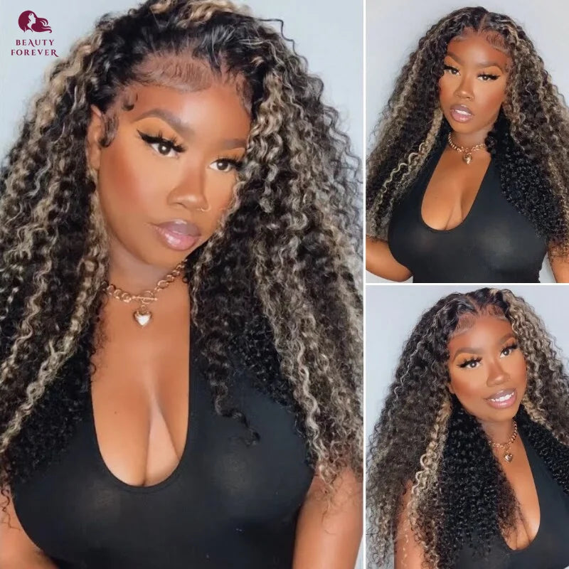Bye Bye Knots Curly Lace Front Glueless Ready to Wear - Highlights Color Human Hair Wig
