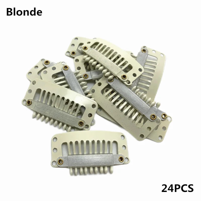 Small 24 Pcs 9-teeth Beige/Brown/Black Hair Clips for Extension Clip-Ins