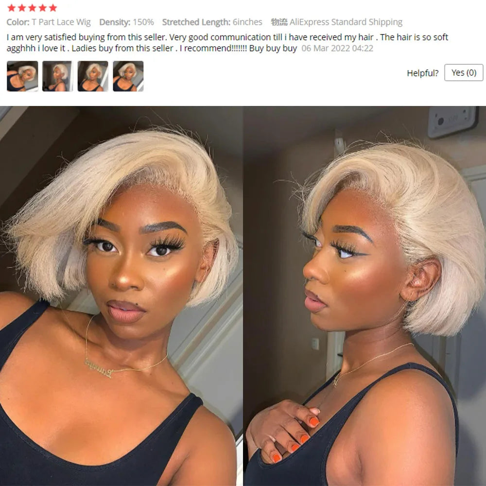 613 Blonde Pixie Cut Straight Short Bob HD Transparent Lace Front Human Hair Wig