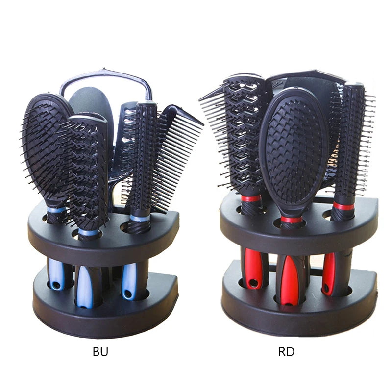 5-Pack Comb Brush Set with Mirror Hair Brush Holder Professional Massage Comb Cosmetic Hair Styling Tool Set