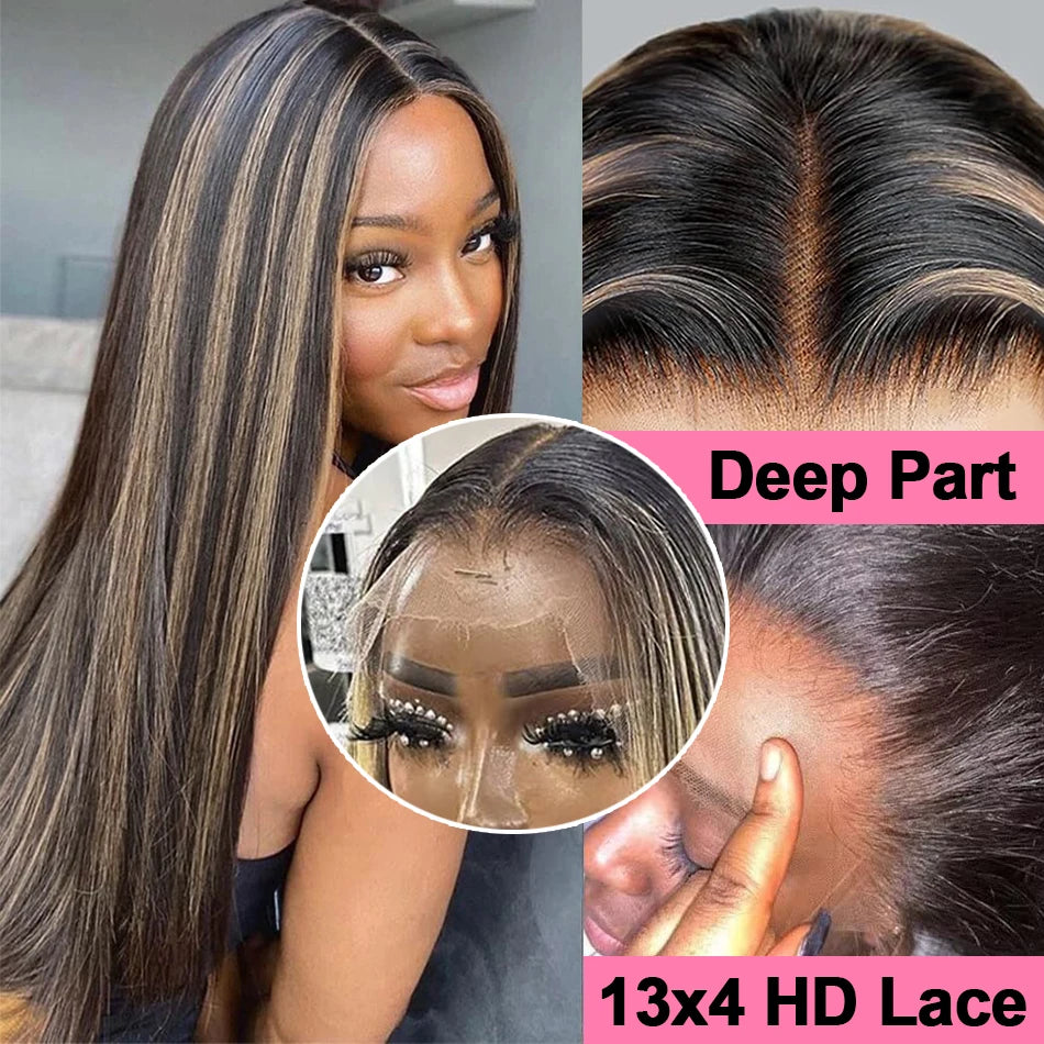 1B/27 Straight Highlight 13x4 HD Lace Frontal Human Hair Wig