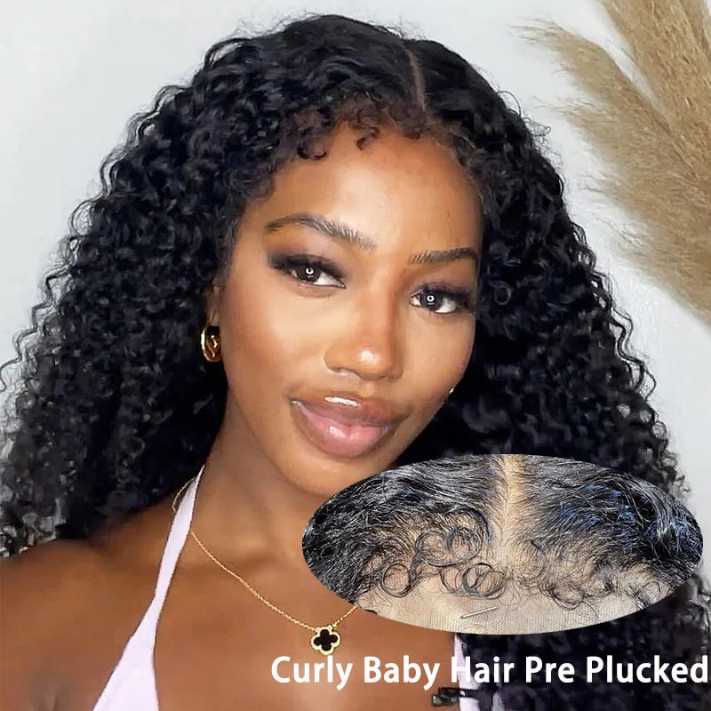 Kinky Deep Wave Curly HD Frontal 4C Edges Human Hair Wig