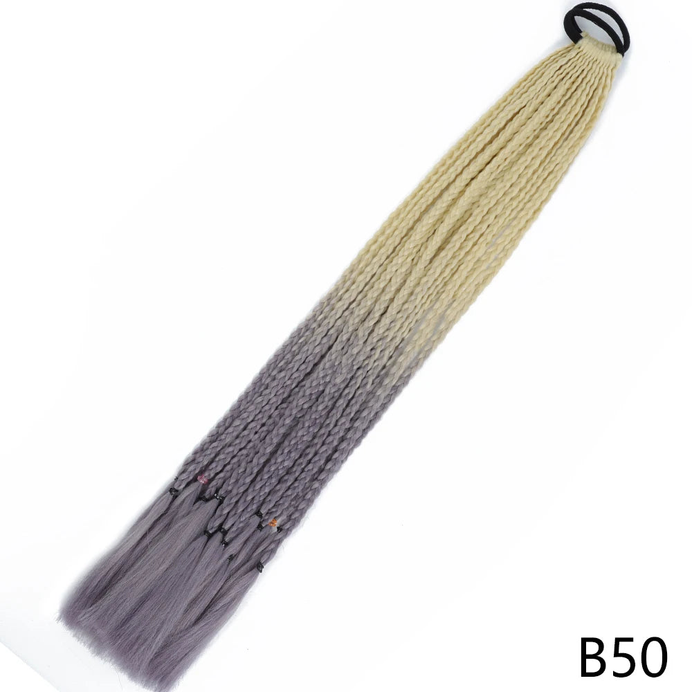 Synthetic Gradient Color Braided Ponytails With Elastic Band