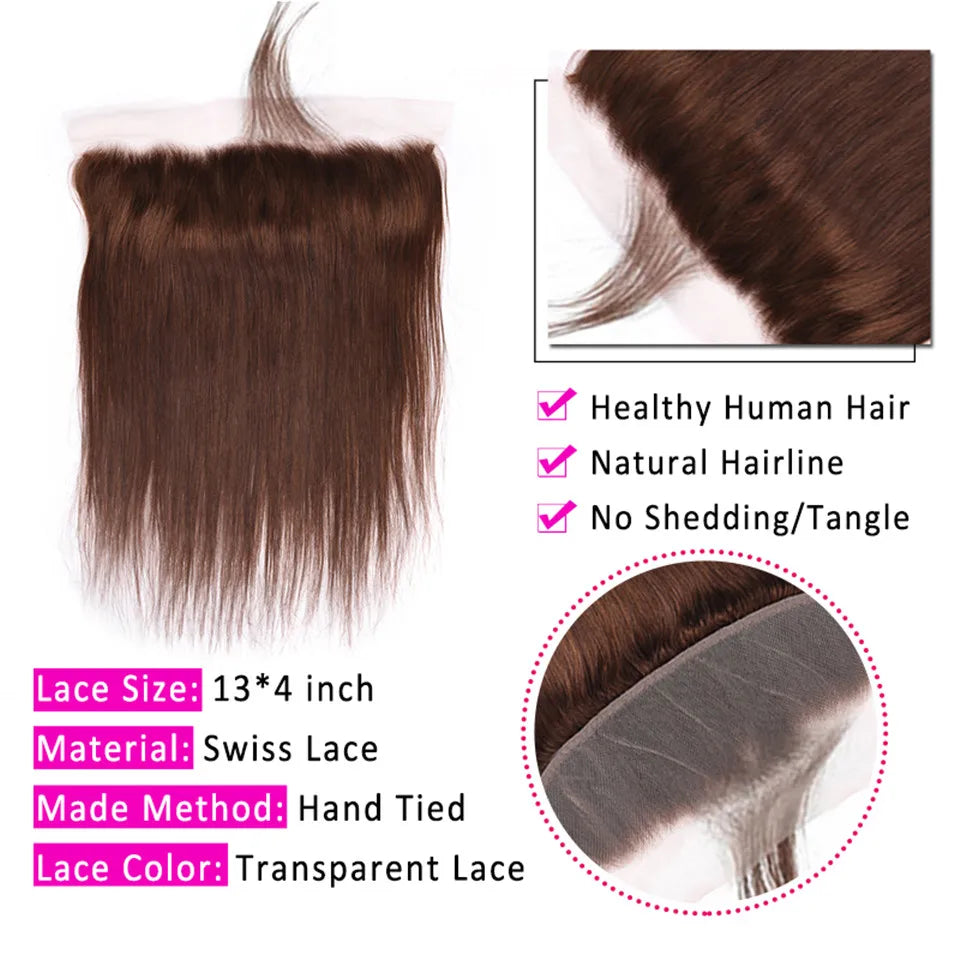 Transparent Lace Frontal Human Hair With Baby Hair #4 Color T- Various Options Available