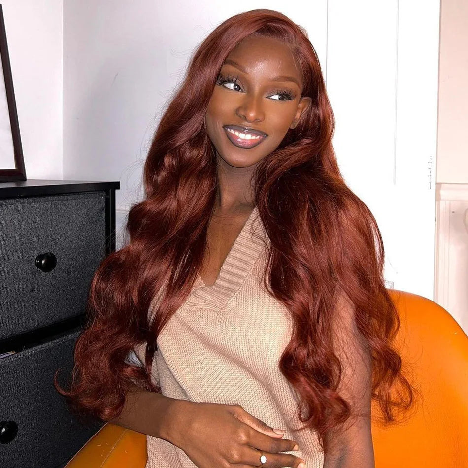 Reddish Brown Body Wave - Pre Plucked HD Lace Frontal Human Hair Wig