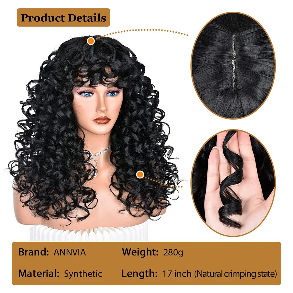 Synthetic Curly Wig With Bangs - Various Colors Available