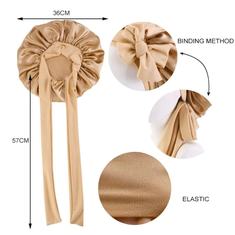 Silk Bonnet Sleeping Caps With Bow Headband