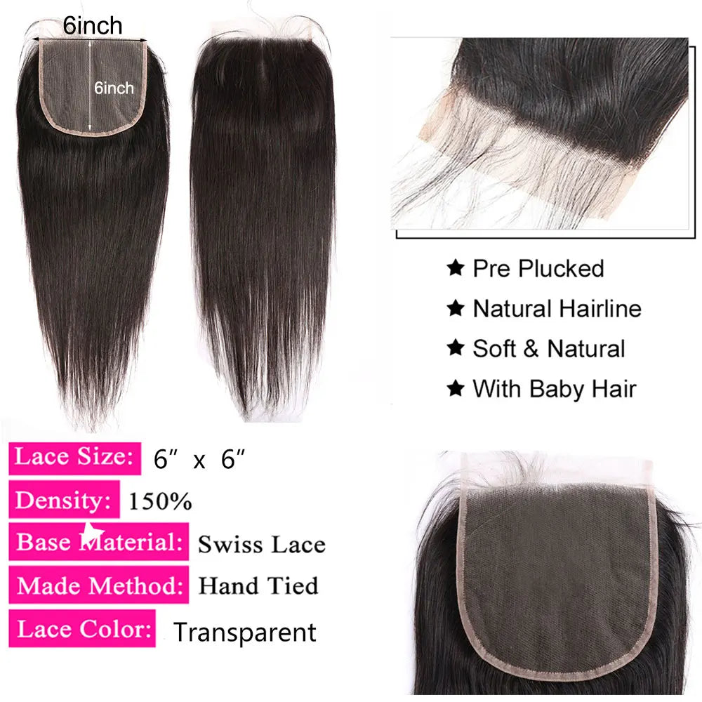 Straight Human Hair Transparent Lace Closures/Frontals